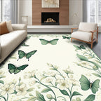 Elegant Green Butterfly Floral Garden Rug