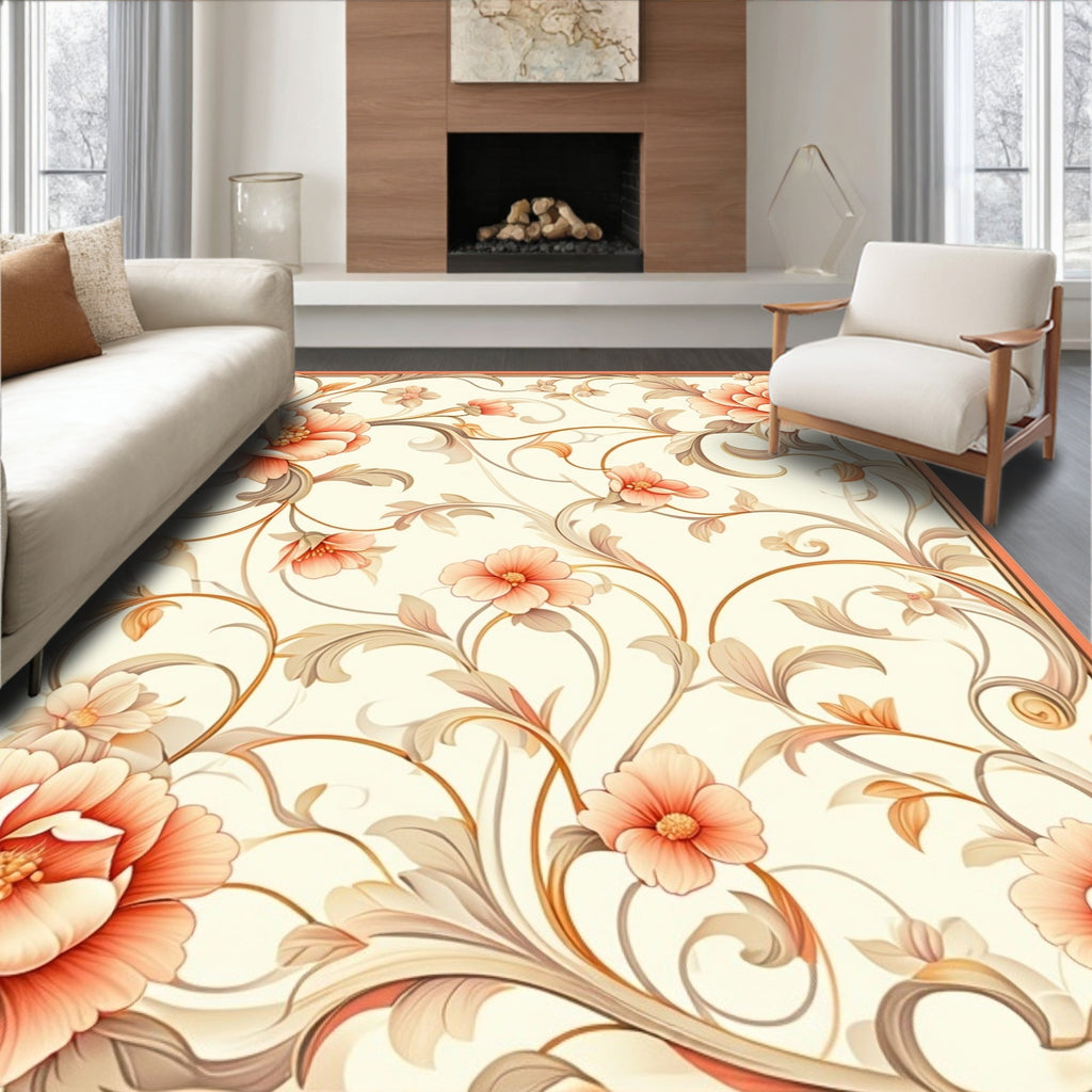 Elegant Floral Scrollwork Pattern Rug