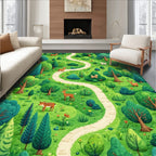 Whimsical Forest Path Woodland Creatures Rug