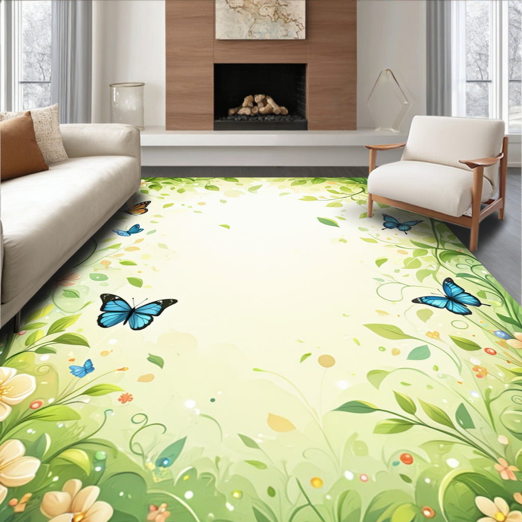 Whimsical Garden Butterflies Flowers Rug