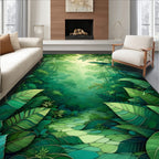 Lush Tropical Jungle Leaf Pattern Rug