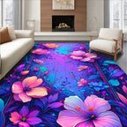 Vibrant Floral Neon Bloom Design Rug