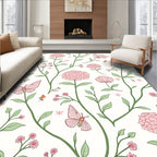 Charming Pink Flower Butterfly Pattern Rug