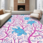 Whimsical Blue Turtles Pink Coral Pattern Rug