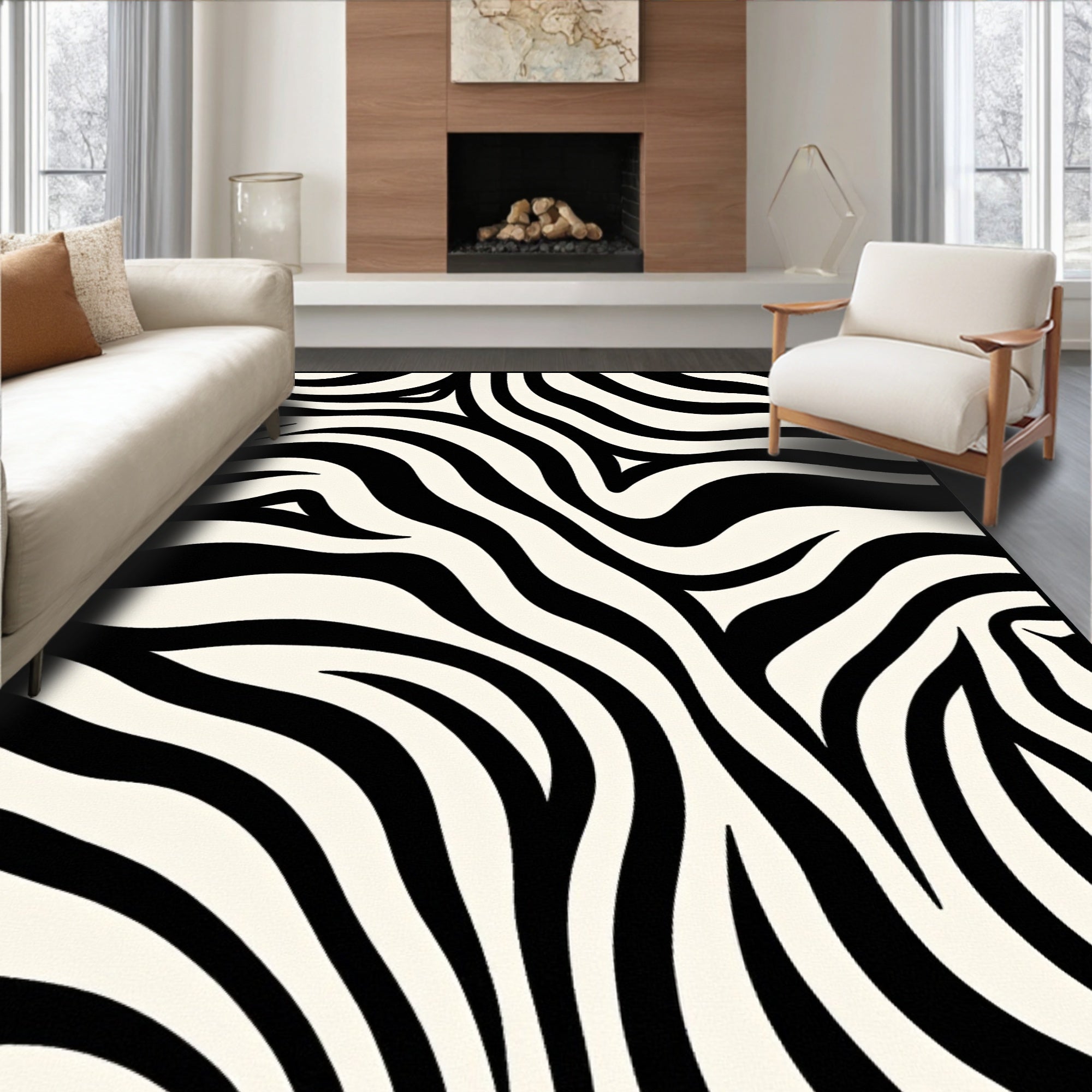 Bold Black White Zebra Stripes Rug