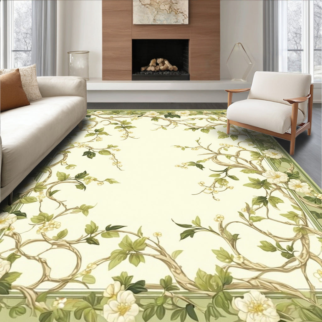 Elegant Floral Vine Border Design Rug