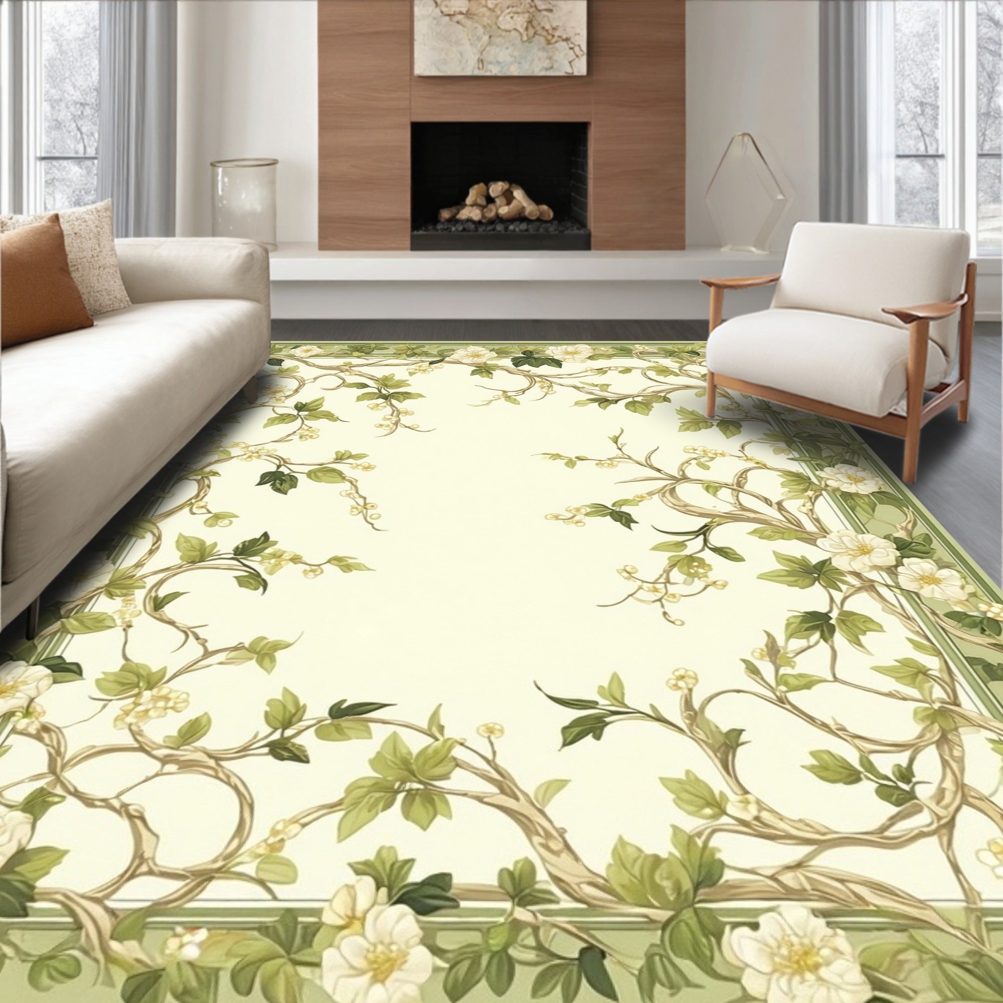 Elegant Floral Vine Border Design Rug