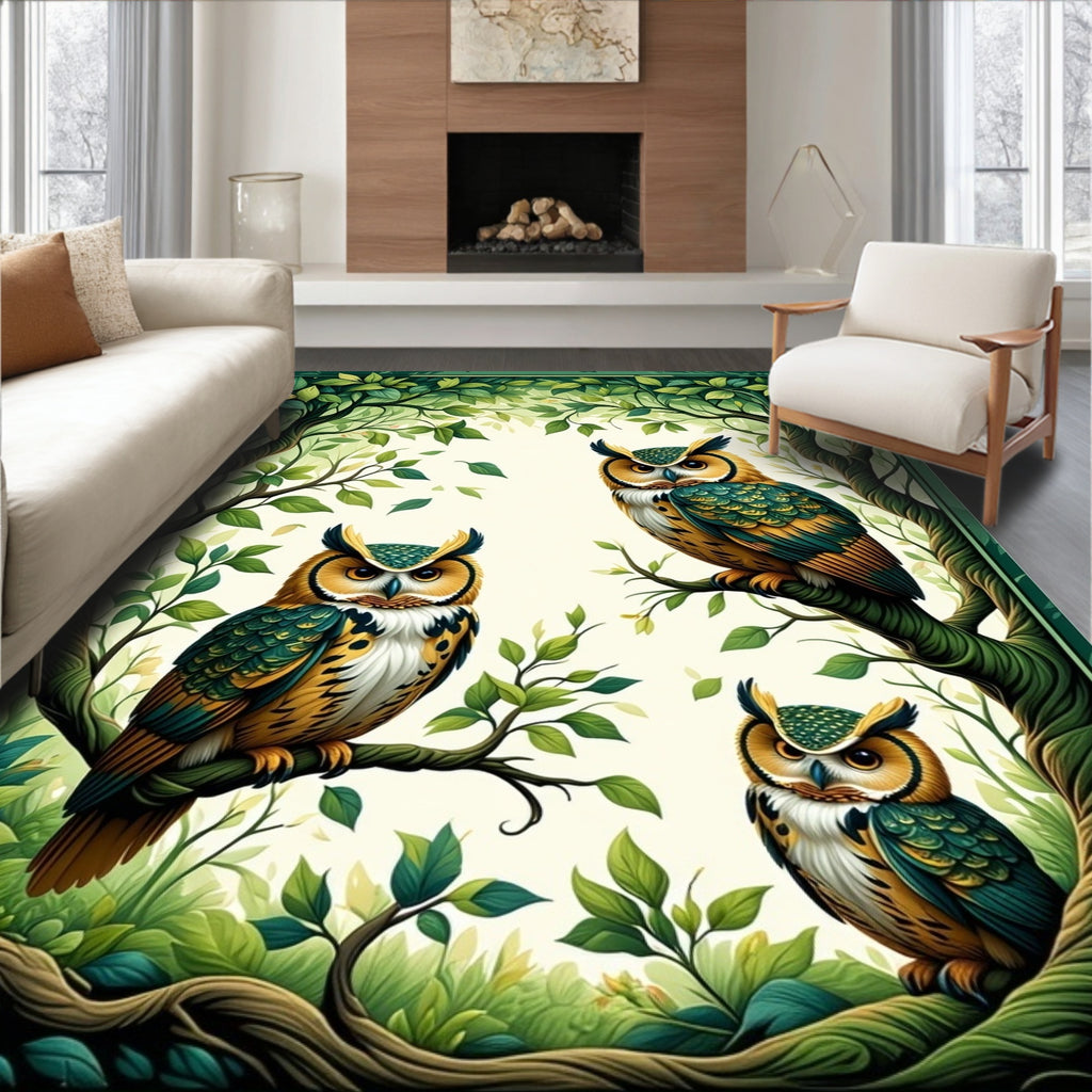 Forest Owl Family Patterned Rug