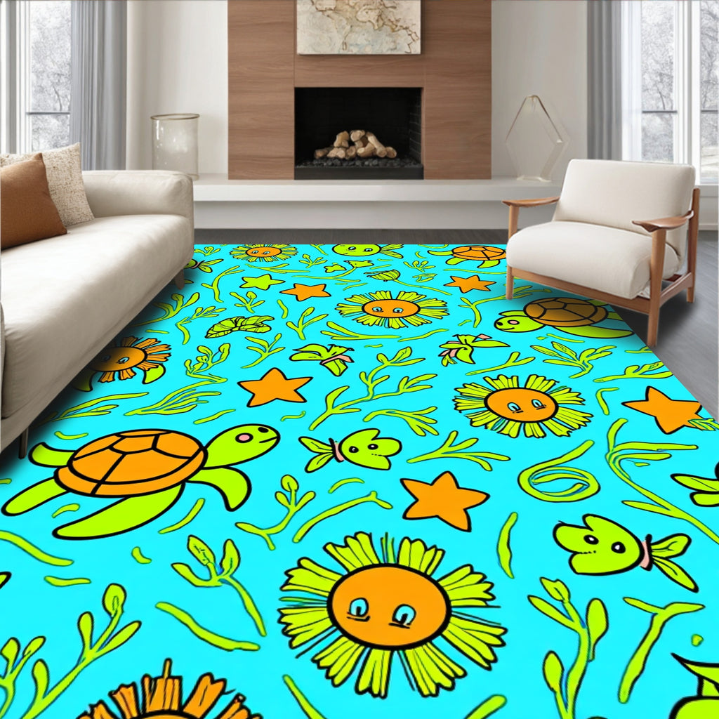 Cute Sea Creatures Stars Pattern Rug