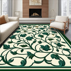 Dark Green Floral Swirl Pattern Rug