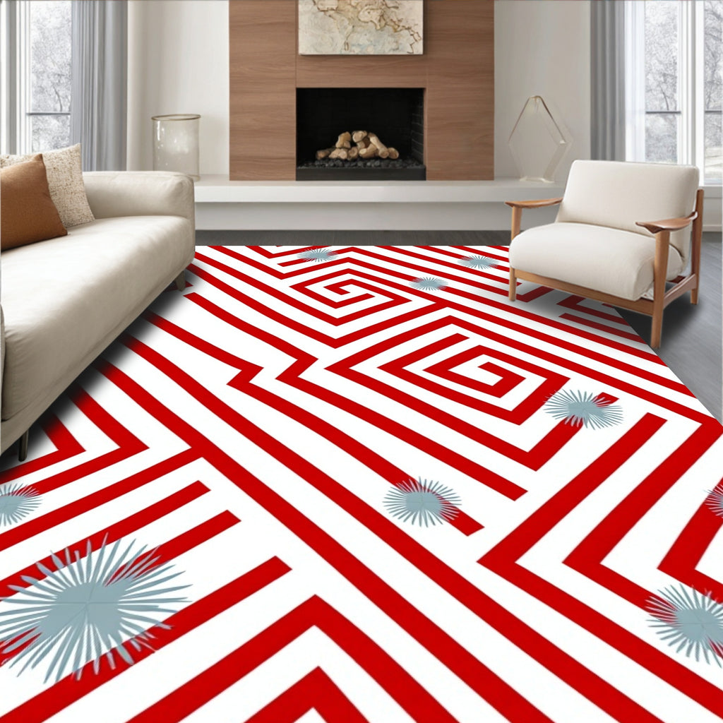 Red Labyrinth Starburst Rug