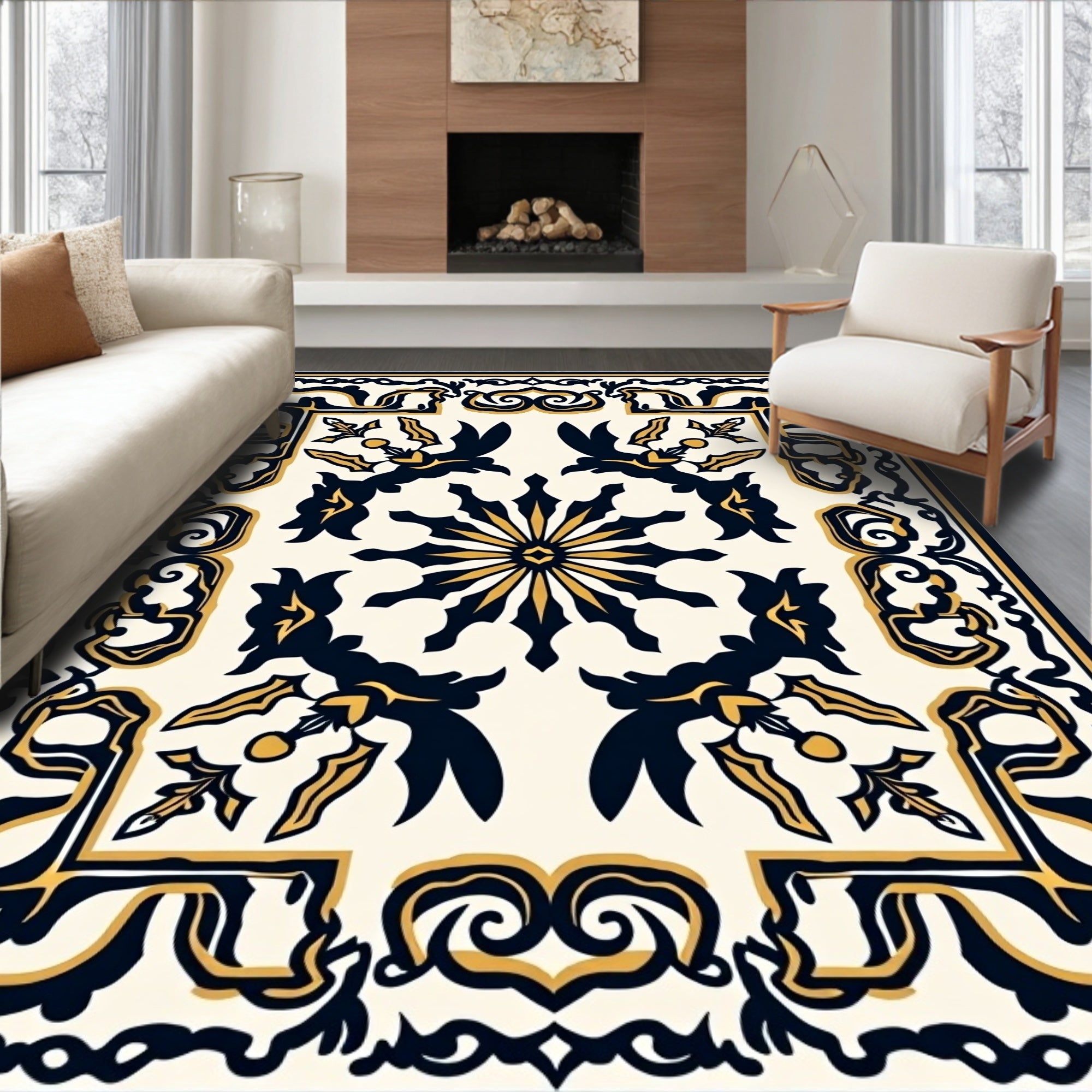 Intricate Regal Floral Patterned Design Rug