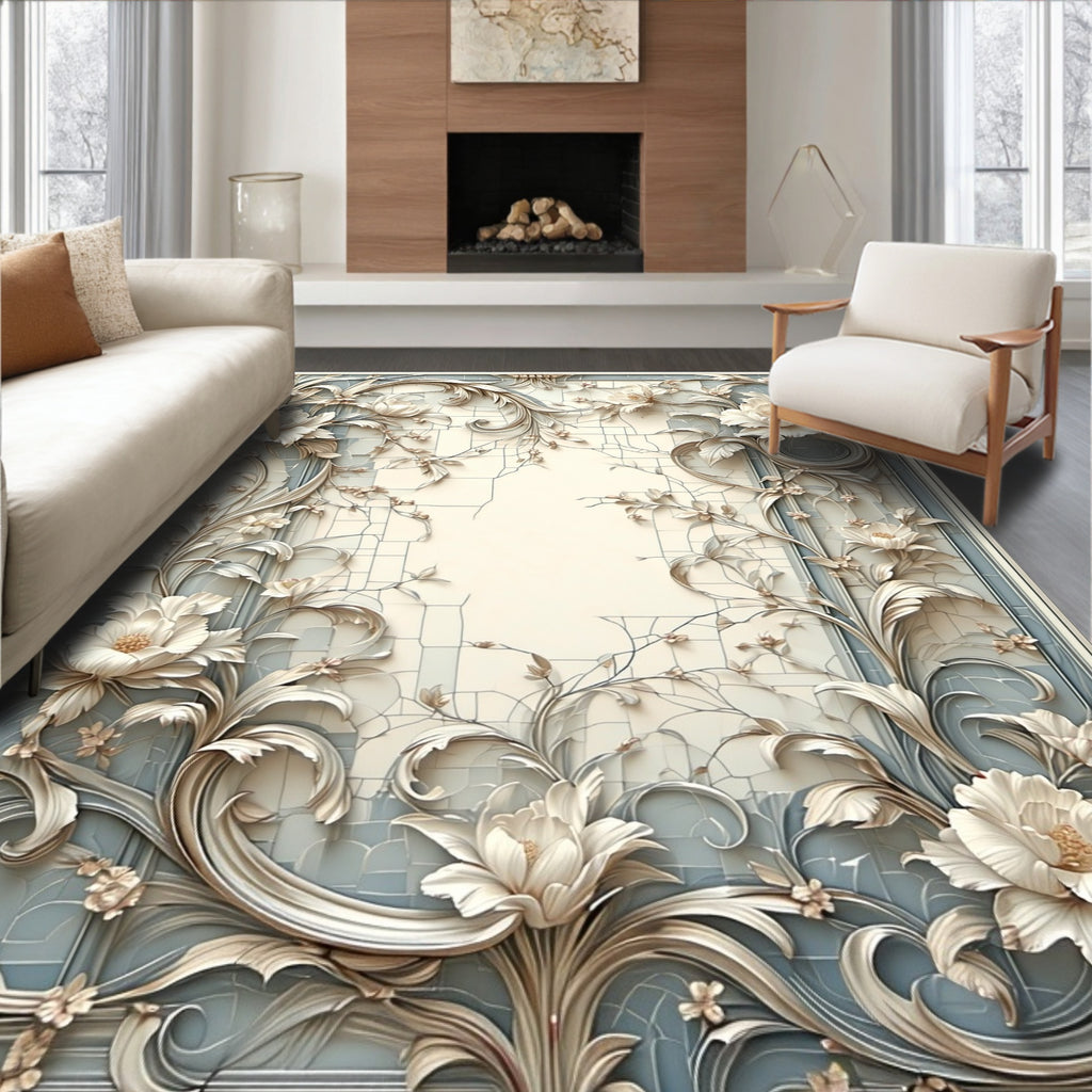 Elegant Floral Scrollwork Patterned Rug