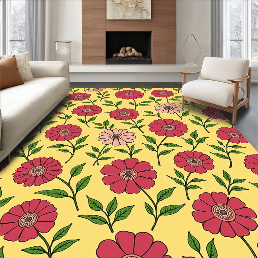 Retro Floral Pattern Red Bloom Rug