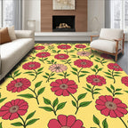 Retro Floral Pattern Red Bloom Rug