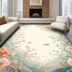 Whimsical Floral Butterfly Garden Design Rug