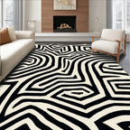 Bold Black White Abstract Maze Rug