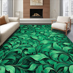 Lush Green Leaf Scroll Pattern Rug