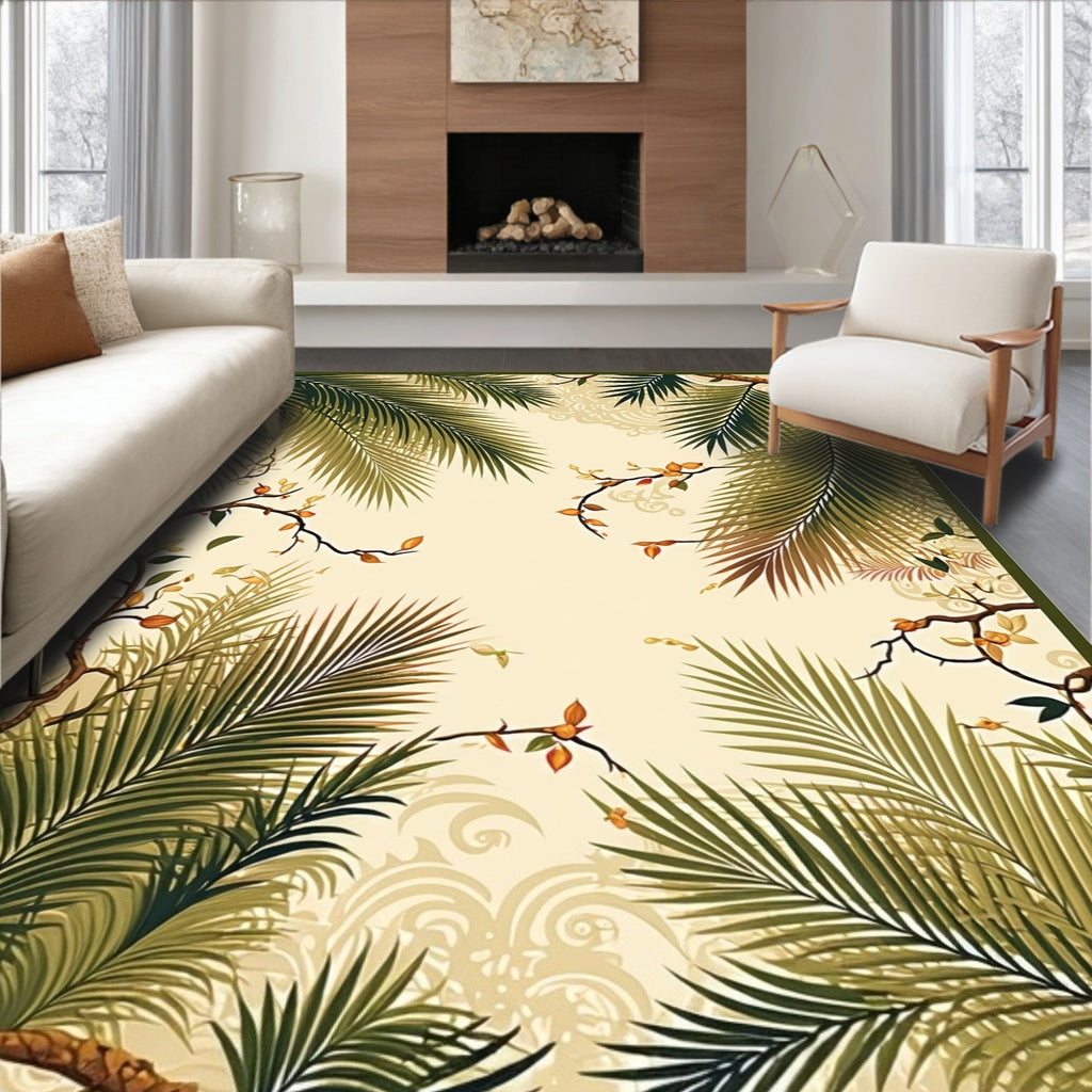Tropical Palm Frond Vine Motif Rug
