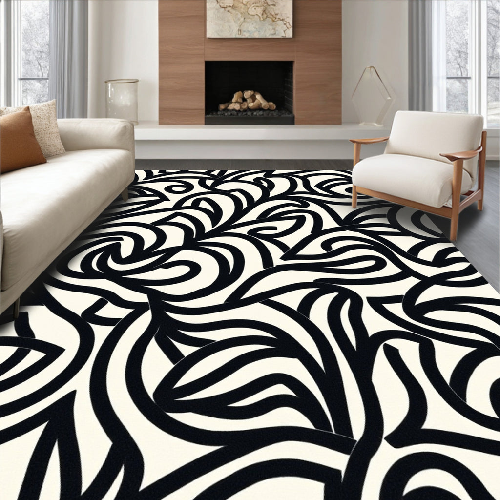 Bold Black Swirls Pattern Rug