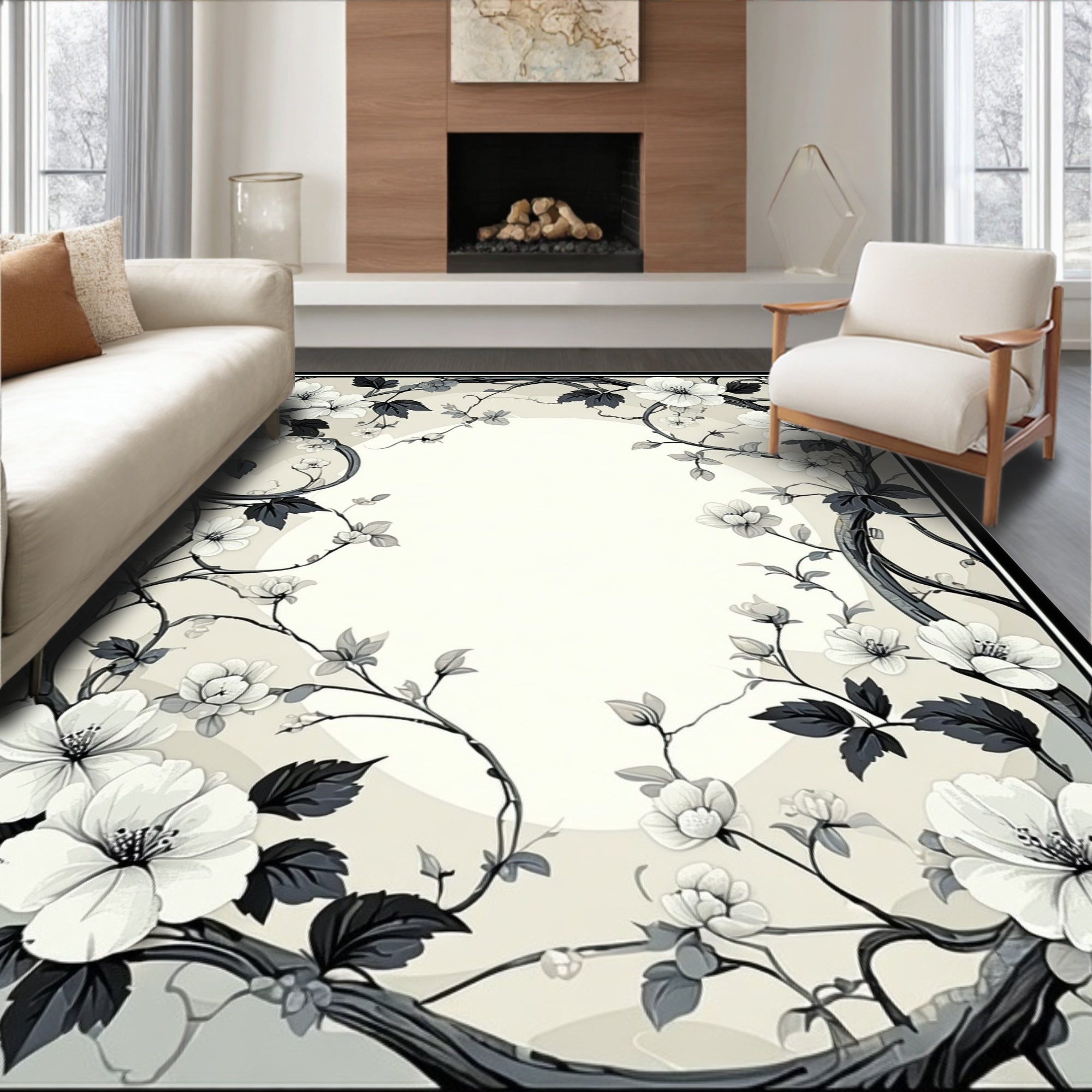Vintage Floral Vine Botanical Design Rug