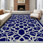 Intricate Blue And Cream Interlocking Pattern Rug