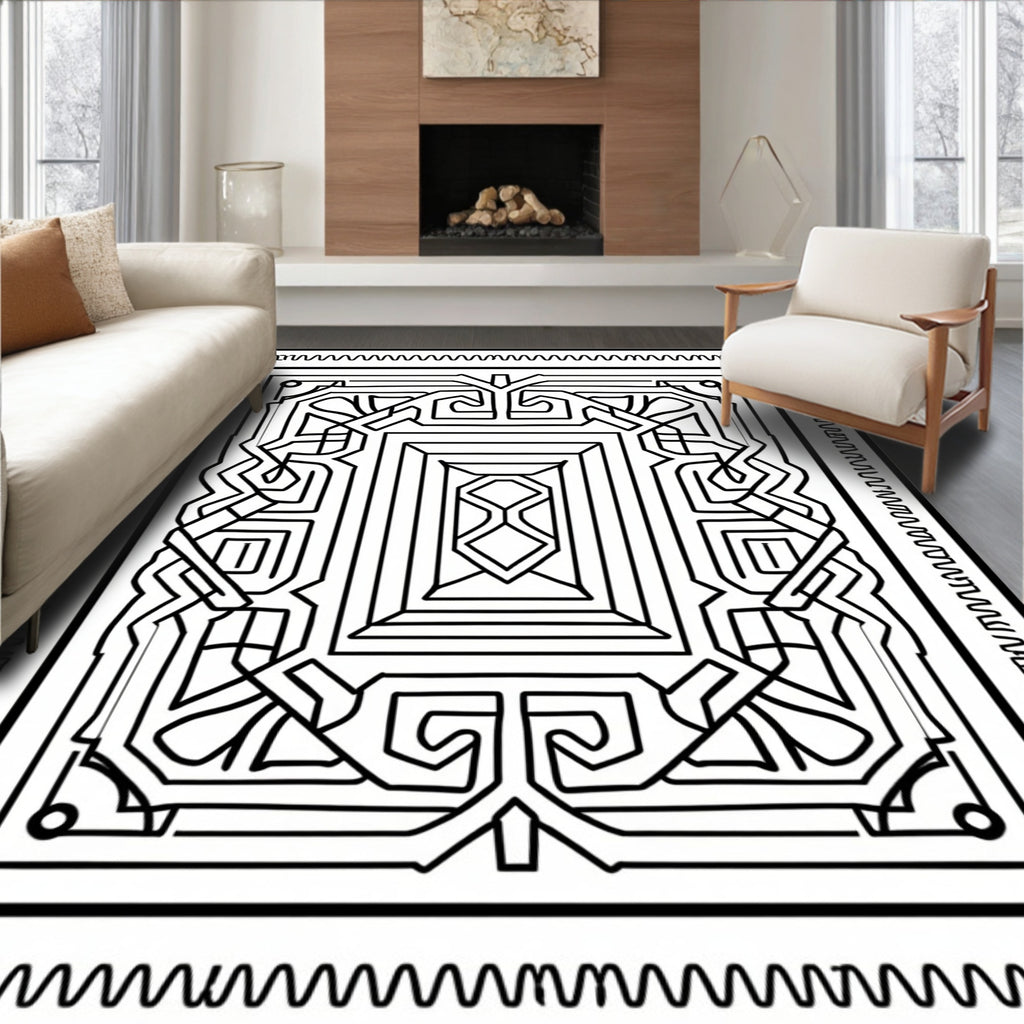 Intricate Abstract Maze Pattern Rug
