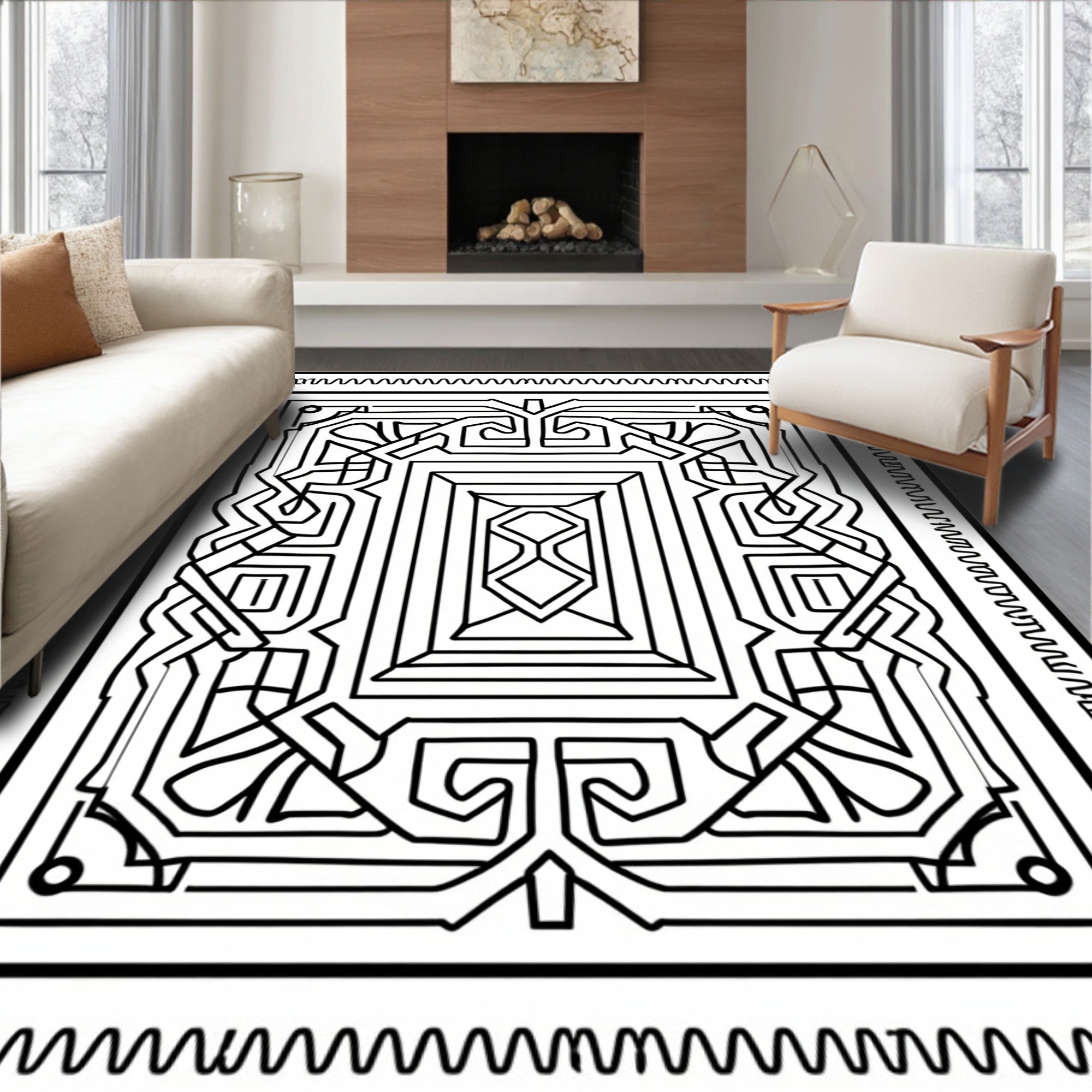 Intricate Abstract Maze Pattern Rug
