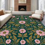 Pink Floral Botanical Pattern Rug