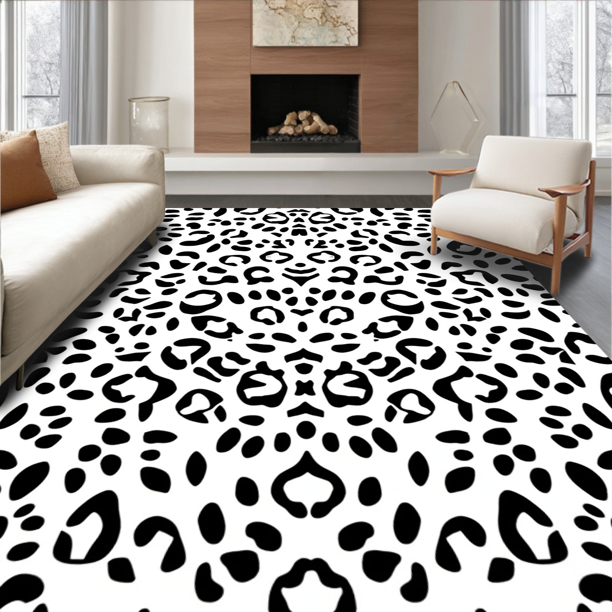 Bold Black And White Animal Print Rug