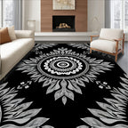 Monochromatic Sunburst Mandala Pattern Rug