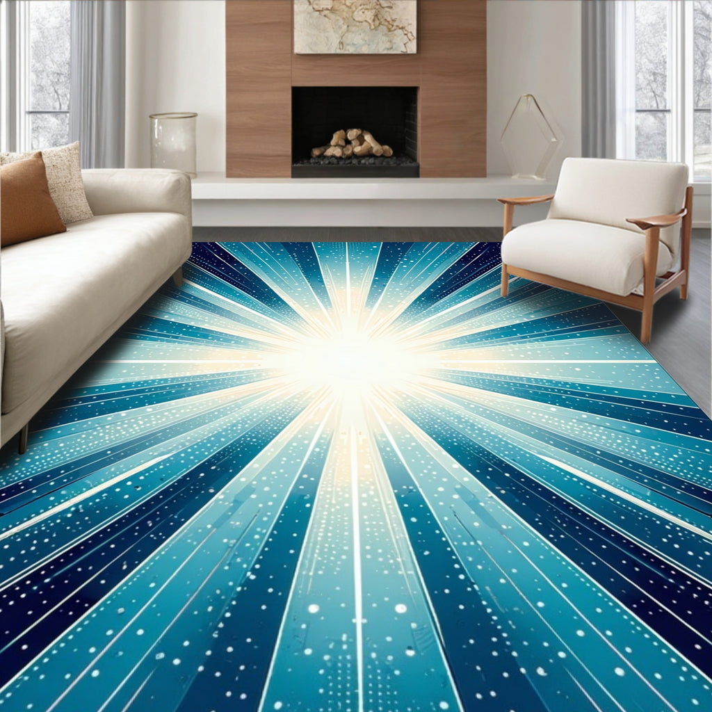 Radiant Starburst Ice Blue Glow Rug