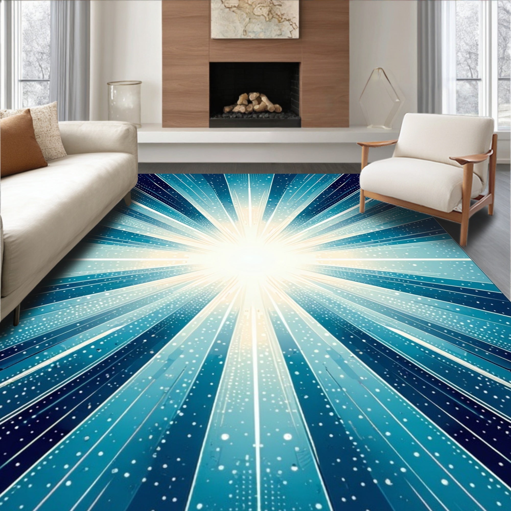 Radiant Starburst Ice Blue Glow Rug