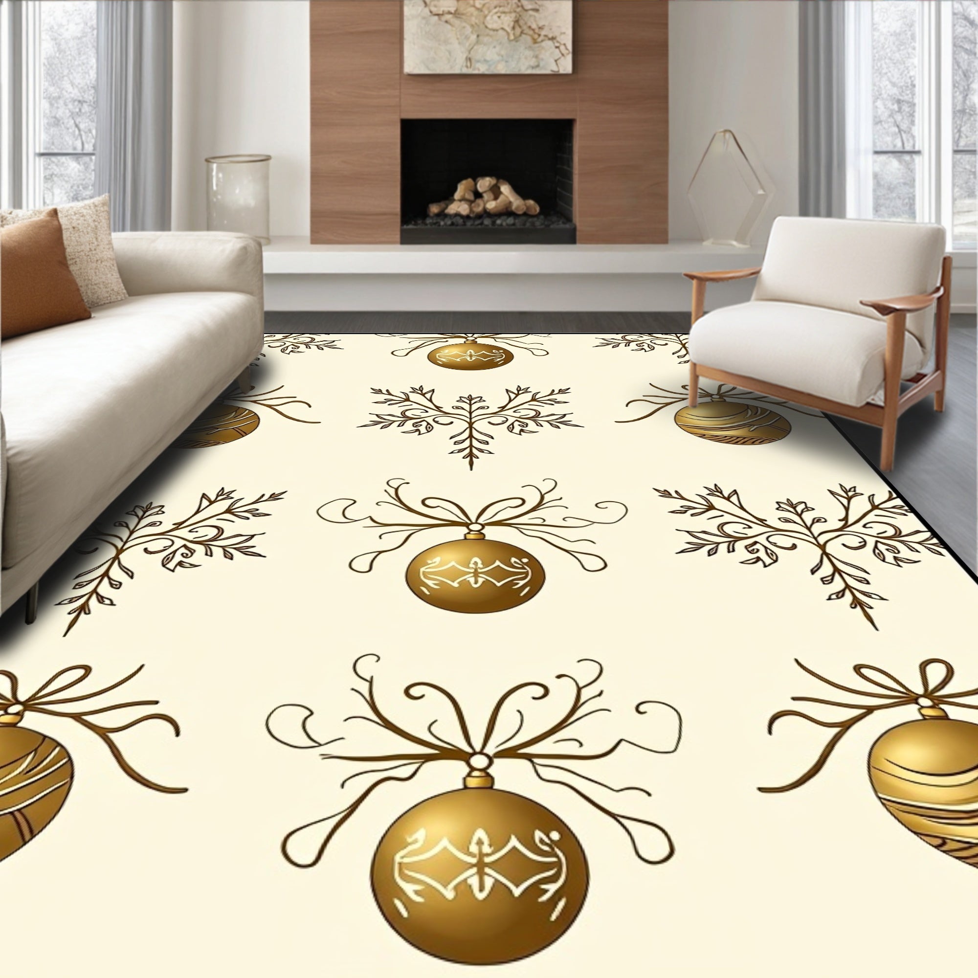 Golden Ornate Ornament Branch Medallion Rug