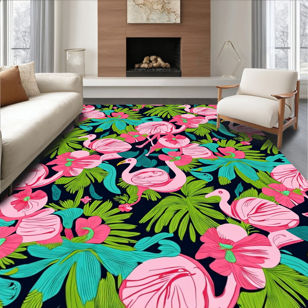 Tropical Flamingo Floral Pattern Rug
