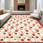 Classic Red Floral Botanical Pattern Rug