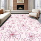 Pink Outline Floral Pattern Rug