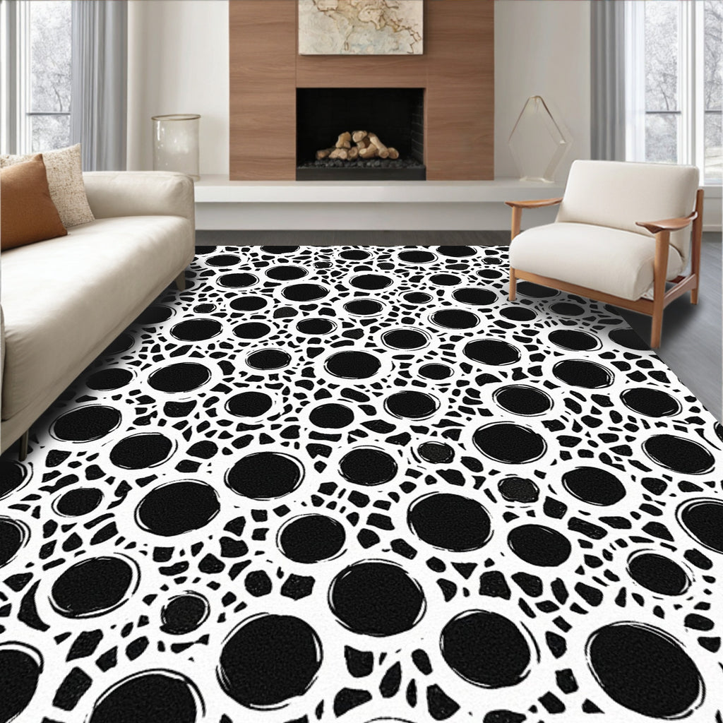 Abstract Black White Circles Pattern Rug