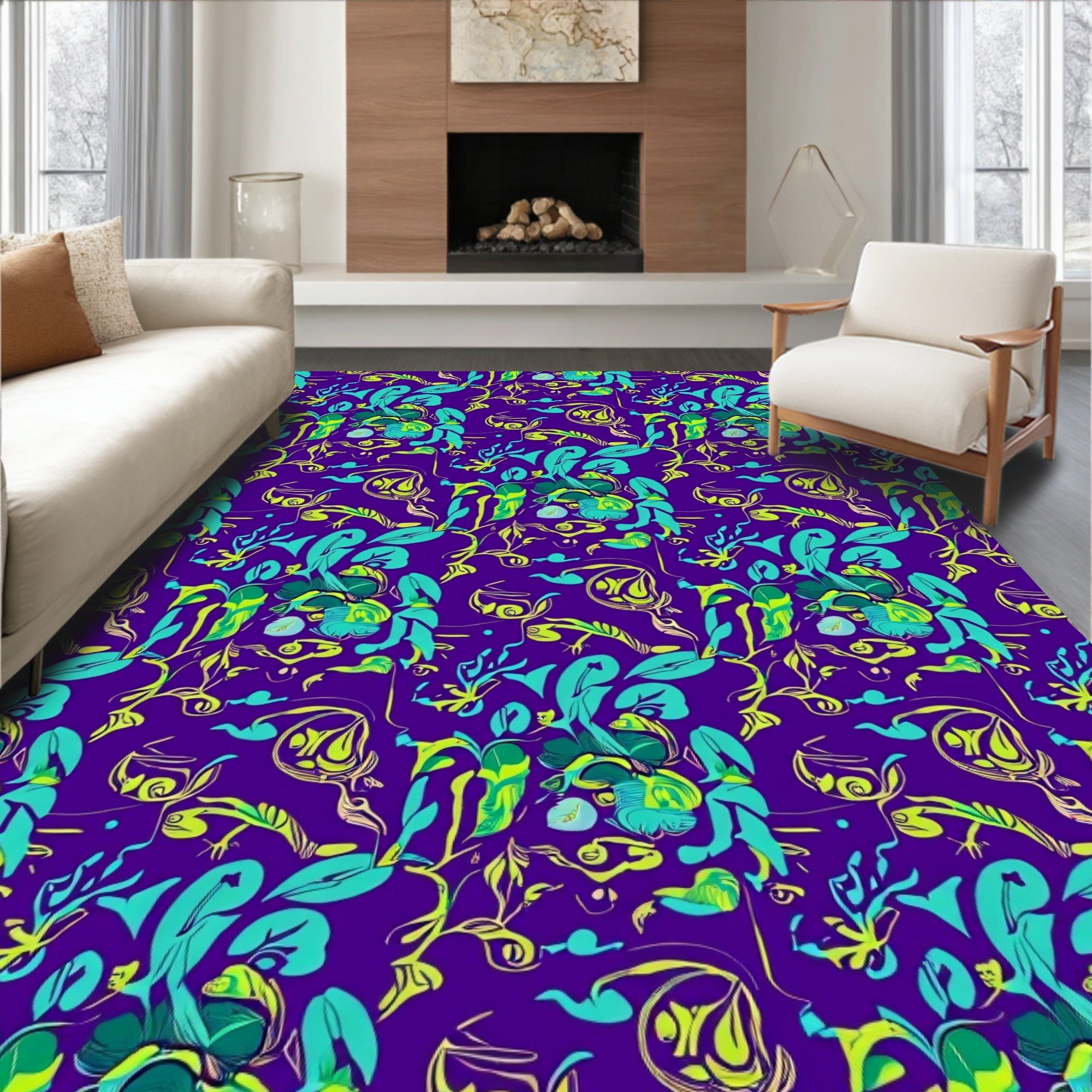 Vibrant Floral Silhouette Pattern Rug