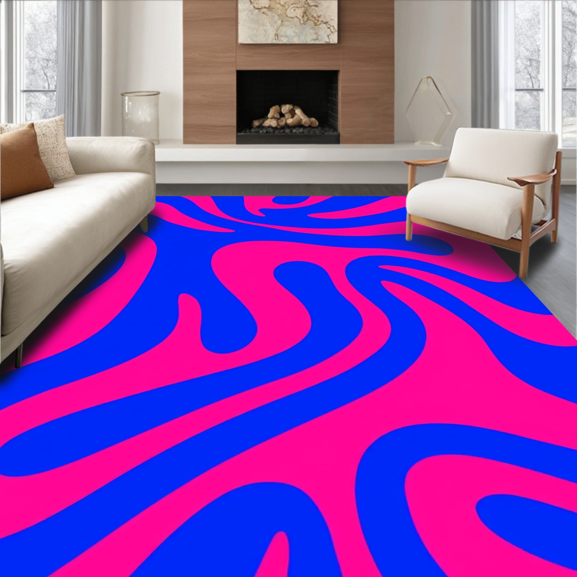 Vivid Swirl Blue Pink Abstract Rug