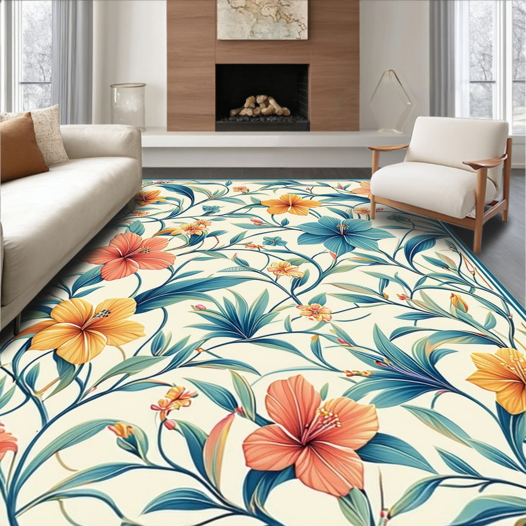 Vibrant Tropical Floral Vine Pattern Rug