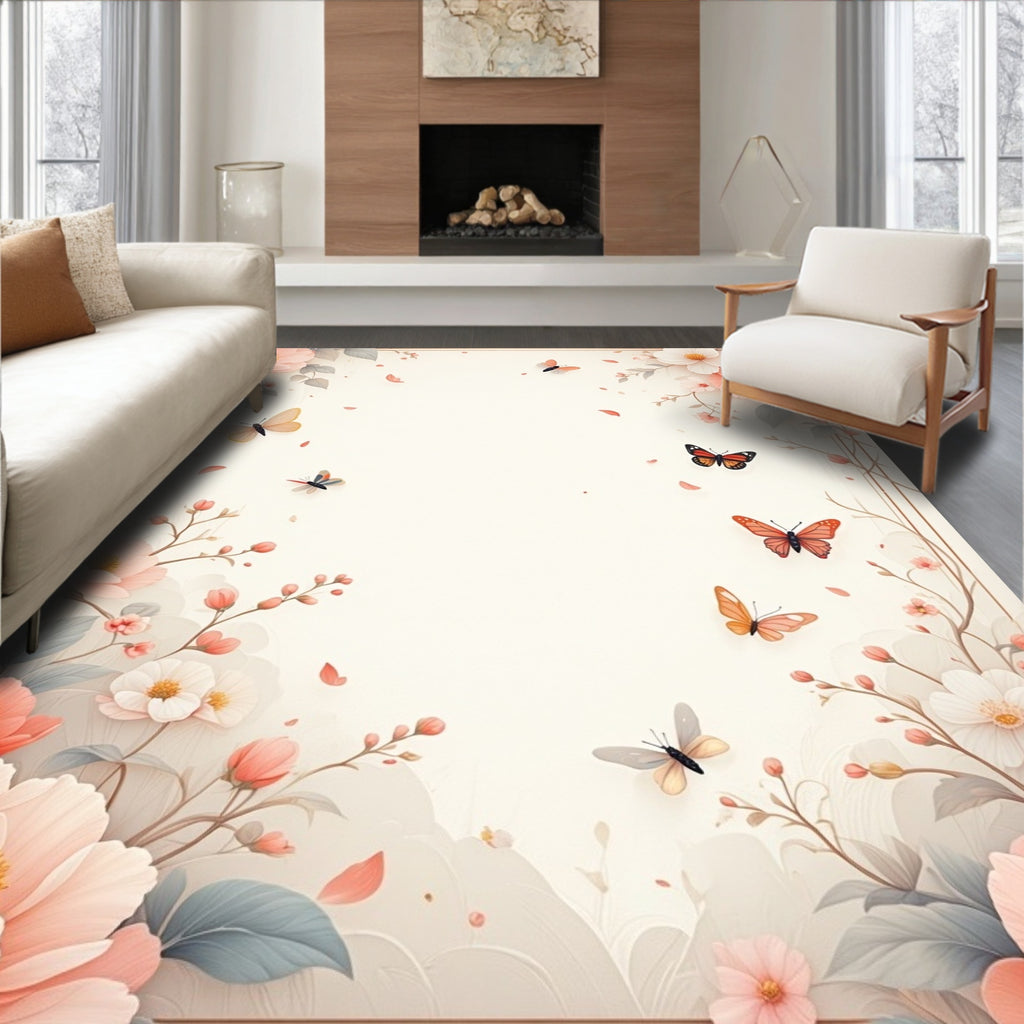 Floral Butterflies Delicate Nature Design Rug