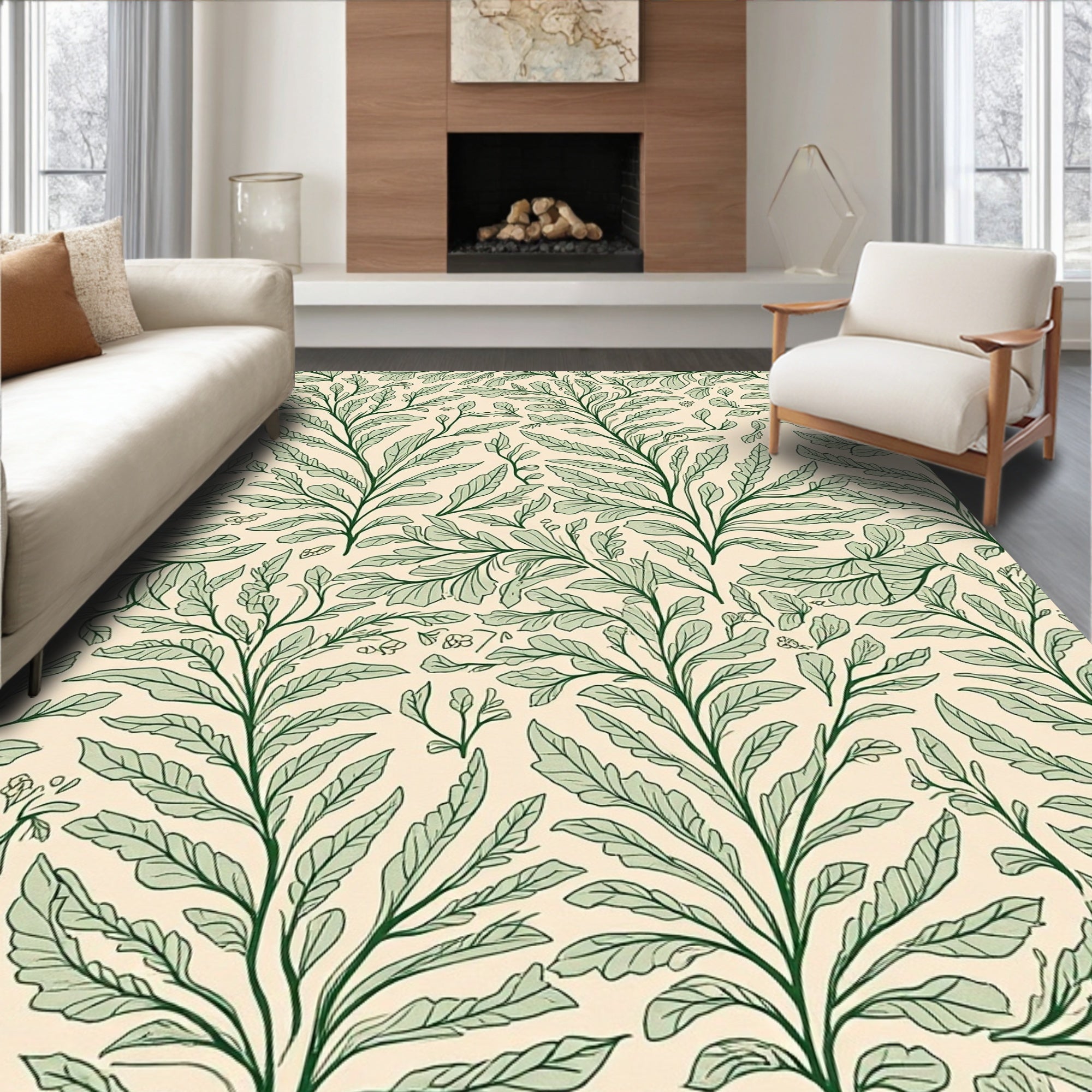 Botanical Patterned Green Vine Rug