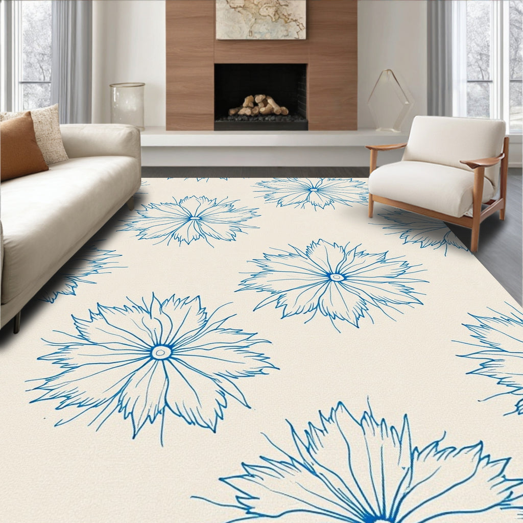 Delicate Blue Floral Outline Rug
