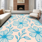 Soft Blue Floral Outline Design Rug