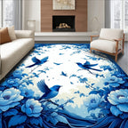 Bluebirds Peony Blossom Scenic Design Rug