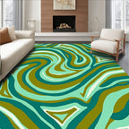 Aqua And Olive Swirling Lines Rug