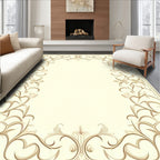 Ornate Beige Scrollwork Frame Design Rug