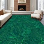 Dark Green Tropical Leaf Pattern Rug