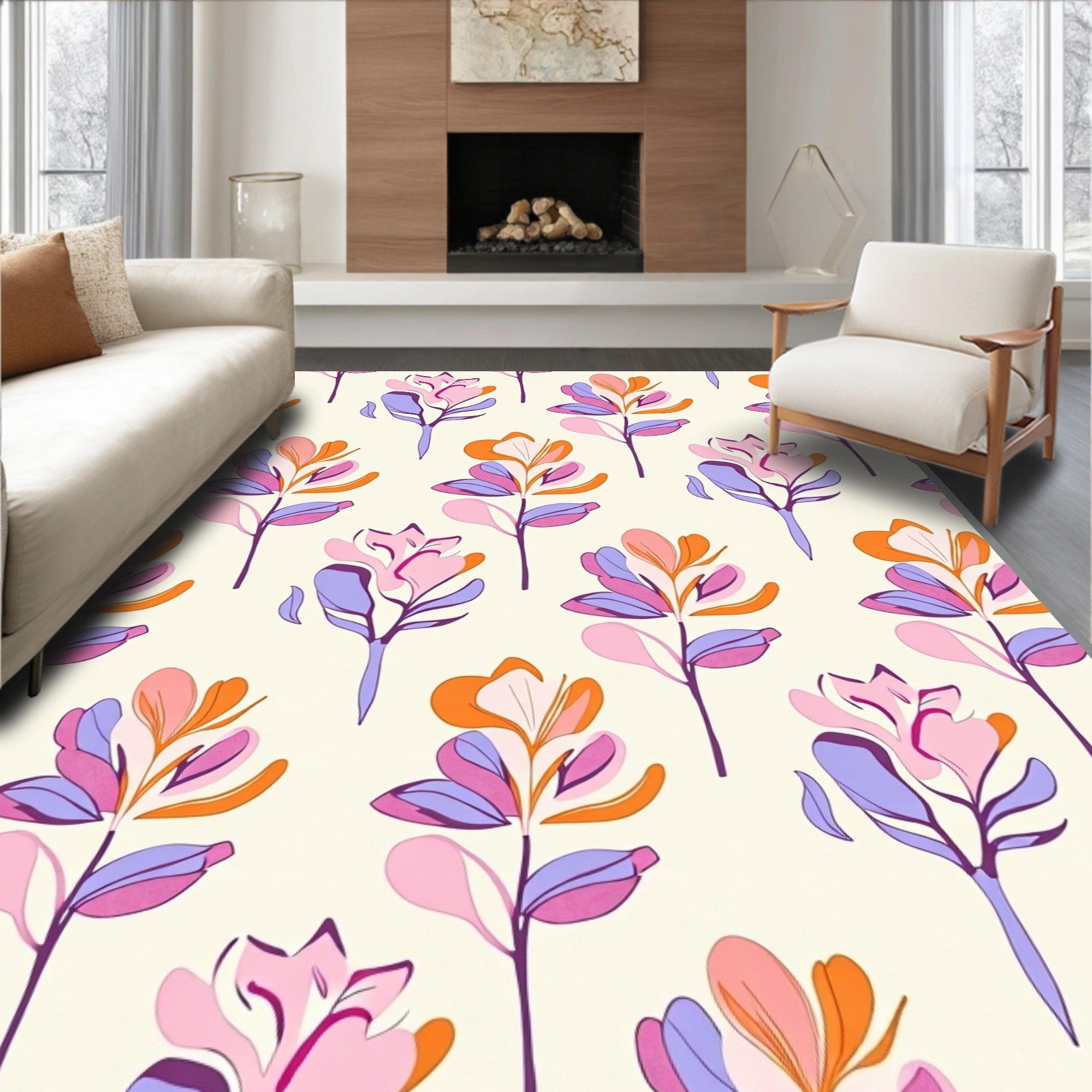 Retro Floral Abstract Pattern Rug